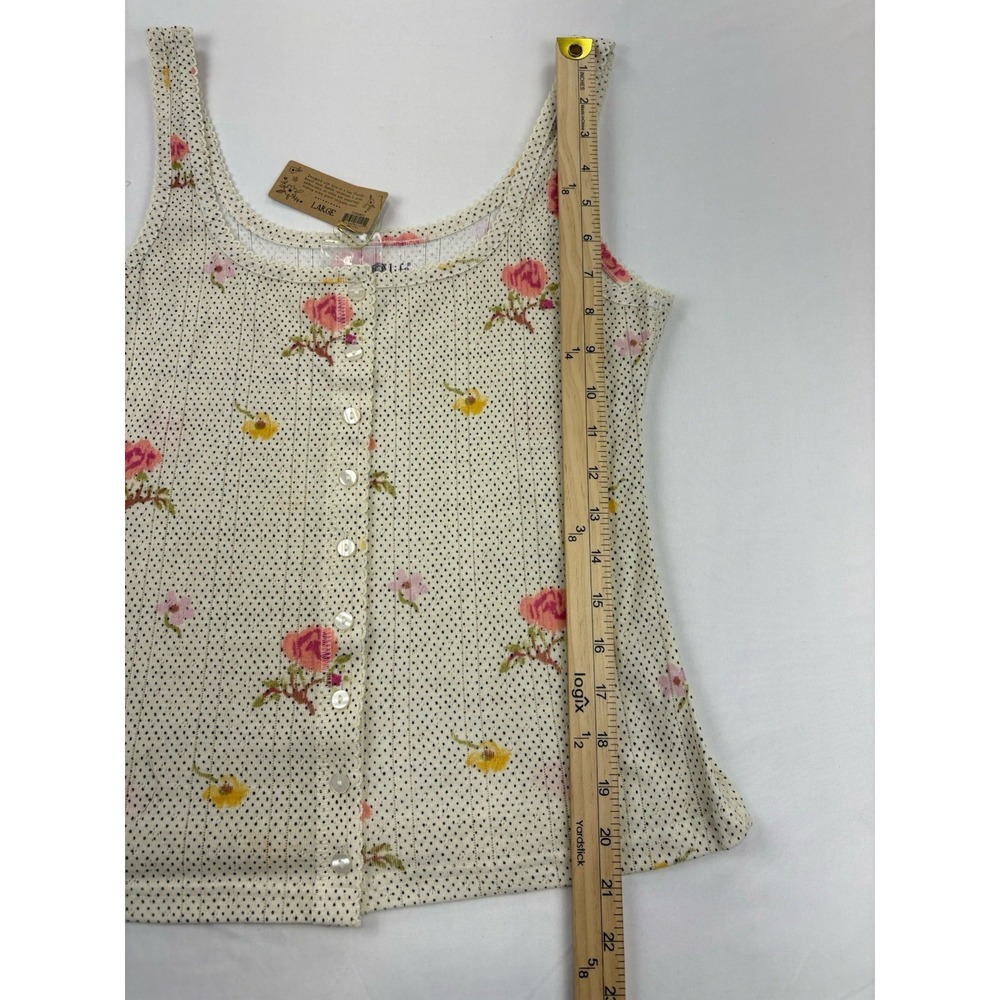 NWT NATURAL LIFE Fitted Tank Top Ivory Minimalist Floral Button Up Women's L - Picture 7 of 8